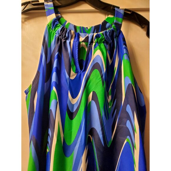 Jude Connally Blue & Green Swirl Print Sleeveless Keyhole Neckline Dress Small - Picture 4 of 10